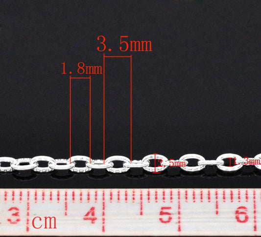 N127 - 10M (32.8 Ft) - Silver Plated Open Chain Link - 4mm x 2.5mm - Textured