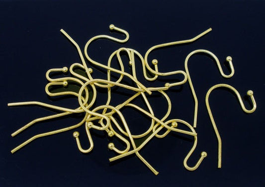 E545 - 200 pcs Gold Plated Earring Wire Hooks with Ball - 21x12mm - 21mm x 12mm - 21 Gauge Wire