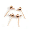 E408 - 10 pcs. (5 pairs) 304 Stainless Steel Earring Ball Posts Settings with Loop - 15mm x 7mm - Rose Gold - 4mm Ball Diameter - Stoppers Included