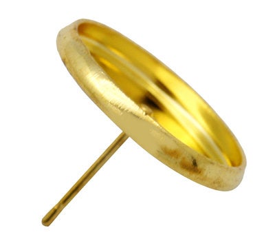 E418 - 30 pcs. Gold Plated Earring Posts Studs Settings Bezels Cabochons Tacks - 16mm Glue Pad Setting