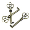 P746 - LARGE - 10 pcs. Antique Bronze Filigree Keys Charms Pendants - 62mm X 21mm (2.44"x 0.83") - Heart Design