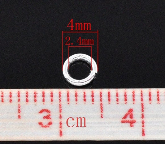 J051 - 100 pcs Silver Plated Open Jump Rings - 4mm - 20 Gauge (0.8mm Thick)