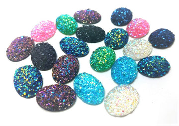 CA685 - 10 pcs Druzy Resin Embellishment Oval Cabochons Assortment - 18x13mm - 18mm x 13mm - 13x18mm - Dome Style