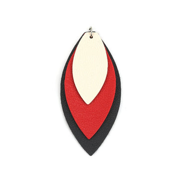 P900 - 10 pcs. Black Red Faux Leather Dangle Charms Pendants - Leaf - Triple Layer - 71mm (2.8") - Great for Light Earrings or Dangles