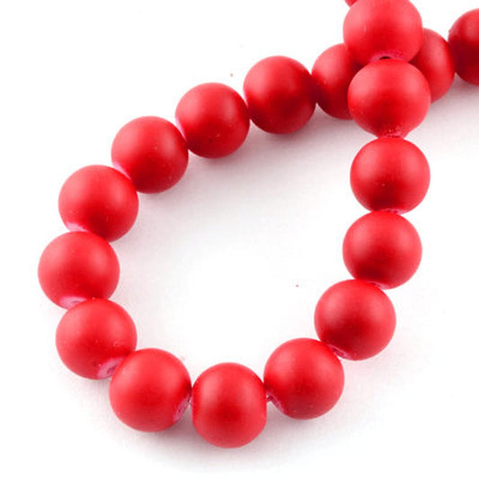 BD177 - 8mm Red Rubberized Glass Round Beads - 15.7" strand - Approx 50 beads per strand - Hole Size: 1.3mm