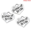 P067 - 4 pcs. Antique Silver "Sister of Bride" charm with rhinestone- 16mm X 14mm