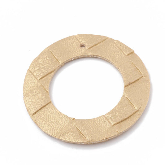 P250 - 10 pcs. Beige Faux Leather Dangle Charms Pendants - Circle Hoop LARGE Weave - 44mm (1.73") - Great for Earrings or Dangles! Double-Sided