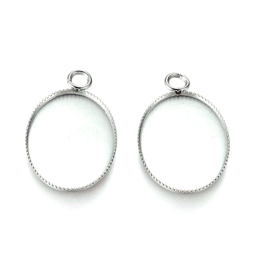 P411 - 10 pcs. 304 Stainless Steel Oval Bezel Cabochon Pendant Trays - Spike - 18mm x 13mm Glue Pad - Hypoallergenic! Tarnish Resistant!