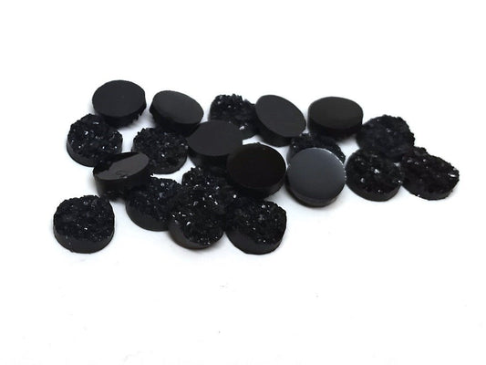 CA145 - 10 pcs Druzy Resin Embellishment Cabochons Black AB- 12mm Diameter - Circle - 5mm Thick