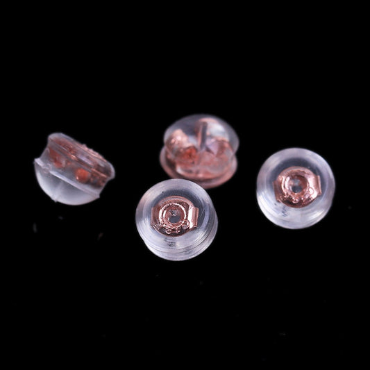 E571 - 20 pcs (10 Pairs) Silicone and Copper Earring Back Nuts Stoppers - Rose Gold - 5mm x 4mm