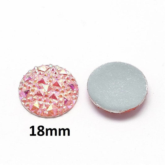 CA860 - 10 pcs Druzy Resin Embellishment Cabochons Clear Light Pink Multicolor Iridescent AB - 18mm - Shimmer Style