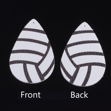 P2071 - 10 pcs. White Volleyball Ball Faux Leather Dangle Charms Pendants - Teardrop - Sports - 55mm (2.17") - Double-Sided