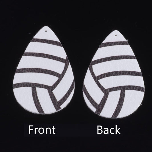 P2071 - 10 pcs. White Volleyball Ball Faux Leather Dangle Charms Pendants - Teardrop - Sports - 55mm (2.17") - Double-Sided