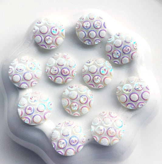 CA962 - 10 pcs Druzy Resin Embellishment Cabochons White with Multicolor Circles - 12mm - Round Dome Circle - Textured