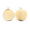 P929 - 10 pcs. 304 Stainless Steel Circle Round Bezel Pendant Tags Trays - 25mm Glue Pad Setting - Single Loop - Golden - Tarnish Resistant