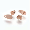 E501 - 10 pcs. (5 pairs) 304 Stainless Steel Teardrop Earring Posts/Bases/Studs/Settings with Backs - 10mm x 6mm - Hole for Dangles - Rose Gold