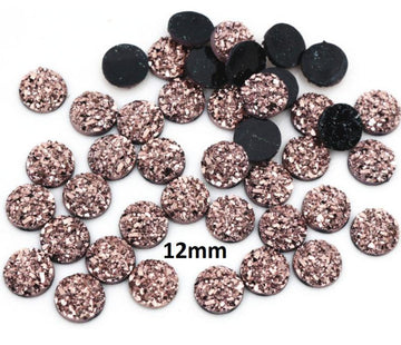 CA810 - 10 pcs Druzy Resin Embellishment Cabochons Champagne Rose Gold - 12mm - Dome Circle