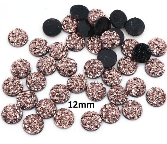 CA810 - 10 pcs Druzy Resin Embellishment Cabochons Champagne Rose Gold - 12mm - Dome Circle