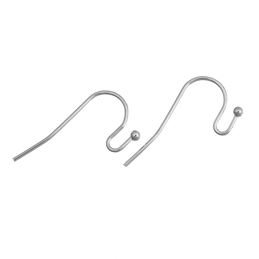E567 - 200 pcs Silver Tone Earring Wire Hooks with Ball - 20x12mm - 20mm x 12mm - 21 Gauge Wire