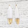 P938 - 10 pcs White and Gold Dangle Charms Pendants - Feather - Gold Plated Crimps - 80mm (3.15") - Great for Light Earrings, Necklaces or Dangles