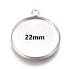 P2017 - 5 pcs. 304 Stainless Steel Silver Tone Circle Round Bezel Pendant Tags Trays - 22mm Glue Pad Setting - Tarnish Resistant!