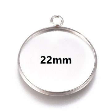P2017 - 5 pcs. 304 Stainless Steel Silver Tone Circle Round Bezel Pendant Tags Trays - 22mm Glue Pad Setting - Tarnish Resistant!