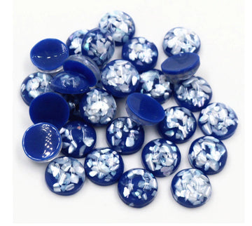 CA994 - 10 pcs Resin Round Embellishment Circle Cabochons Metal Foil Blue and Silver - 12mm - Multi-Color Glitter