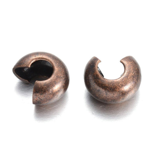CR034 - 100 pcs Antique Copper Crimp Beads Smooth Ball Spacer Bead Covers - 4mm