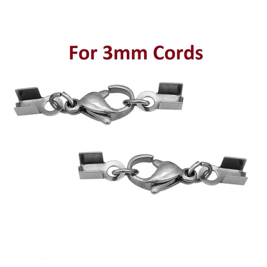 CL164 - 10 sets - 304 Stainless Steel Bracelet and Necklace End Tips Crimps with Lobster Claw Clasps - 31mm x 8mm - For 3mm Cords