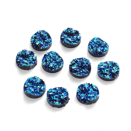 CA1011 - 10 pcs Druzy Resin Embellishment Cabochons Blue Multicolor AB - 12mm - 5mm Thick