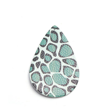 P1190 - 10 pcs. Leopard Faux Leather Dangle Charms Pendants - Teardrop - Black and Green - 55mm (2.17") - Double Sided