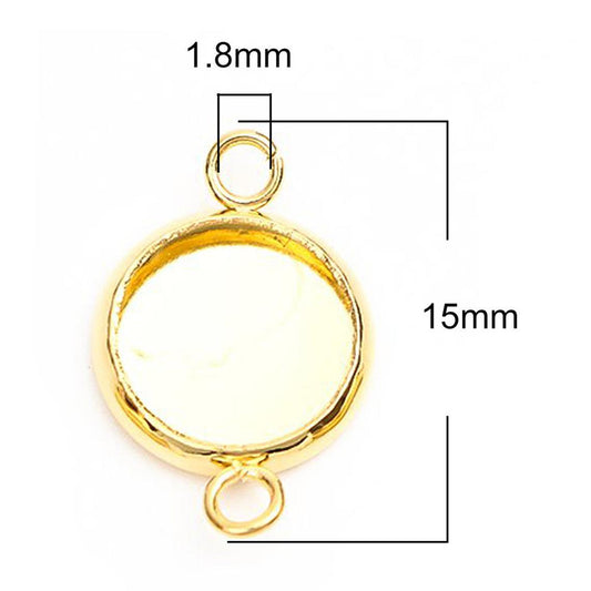 P2088 - 10 pcs. 304 Stainless Steel Golden Circle Round Bezel Cabochon Cameo Connector Tags Trays - 8mm Glue Pad - Tarnish Resistant