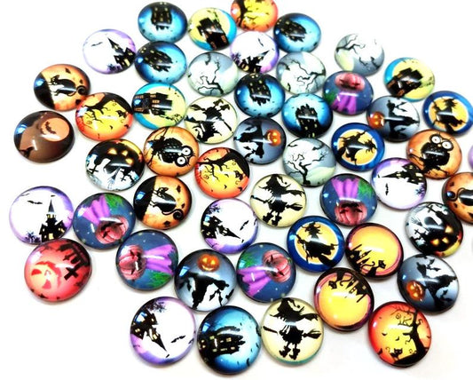 CA880 - 50 pcs. Assortment of Circle Halloween Glass Round Dome Seals Tiles Cabochons - 12mm - Set 3