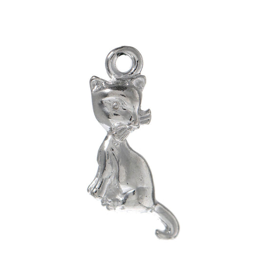 P280 - 20 pcs. Silver Plated Cat Sitting Charms Pendants - 24mm X 11mm