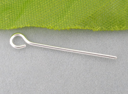 A027 - 100 pcs. Silver Plated Eye Head Pins - 22mm - 21 Gauge