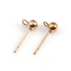 E408 - 10 pcs. (5 pairs) 304 Stainless Steel Earring Ball Posts Settings with Loop - 15mm x 7mm - Rose Gold - 4mm Ball Diameter - Stoppers Included