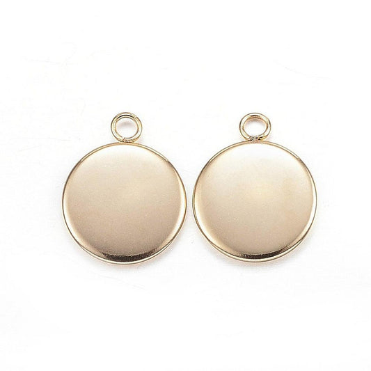 P2050 - 10 pcs. 304 Stainless Steel Golden Circle Settings Bezels Cabochons Pendants - 10mm Glue Pad Setting - Single Loop - Bezel Trays Cups