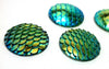 CA459 - 5 pcs Mermaid Fish Scales Resin Carved Embellishment Cabochons Yellow Green - 25mm (1 in)