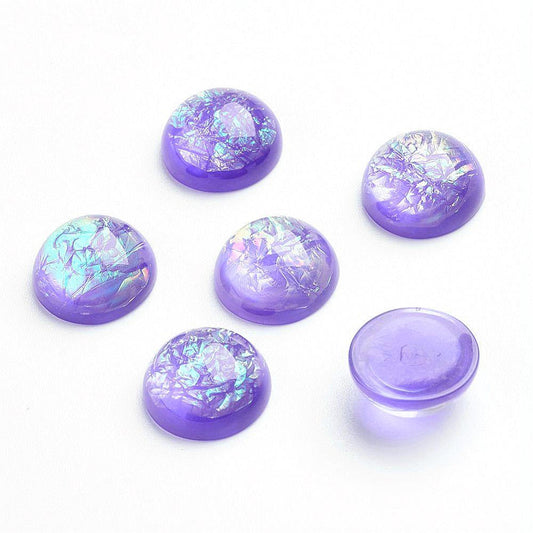 10 pcs Resin Embellishment Cabochons Mosaic Metal Foil Purple - 12mm (1/2 in) - Imitation Opal