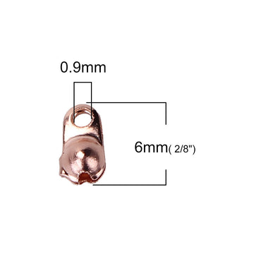 CR049 - 100 pcs. Rose Gold Plated Calotte Calotted Crimp Side End Tips Caps with Loop - Fit 2.4mm Ball Chains - 6mm x 5mm - Knot Cover