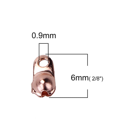 CR049 - 100 pcs. Rose Gold Plated Calotte Calotted Crimp Side End Tips Caps with Loop - Fit 2.4mm Ball Chains - 6mm x 5mm - Knot Cover