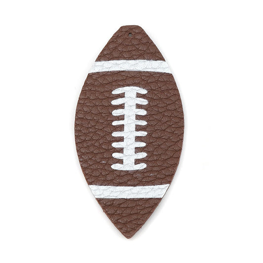 P237 - 10 pcs Brown and White American Football Ball Faux Leather Dangle Charms Pendants - Elongated Teardrop - Sports - 68mm (2.7") - Double-Sided