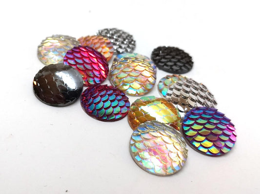 CA539 - 30 pcs Mermaid Fish Scales Resin Carved Embellishment Cabochons - 18mm (0.7") - Assortment of Colors