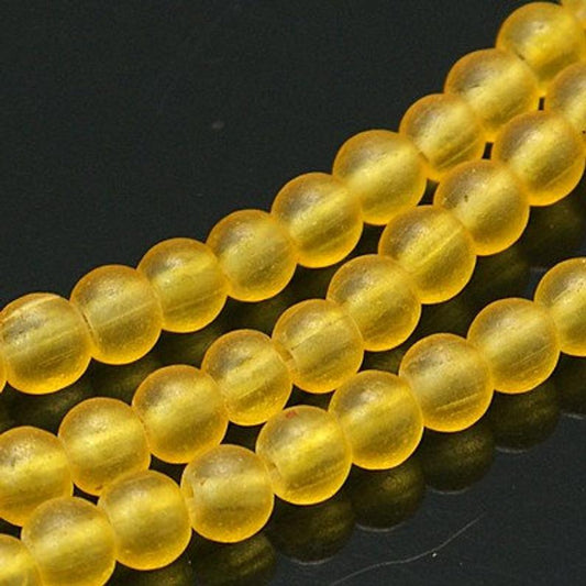 BD713 - 8mm Yellow Frosted Glass Round Beads - 15" strand (40cm) - Approx 52 beads per strand - Hole Size: 1.8mm