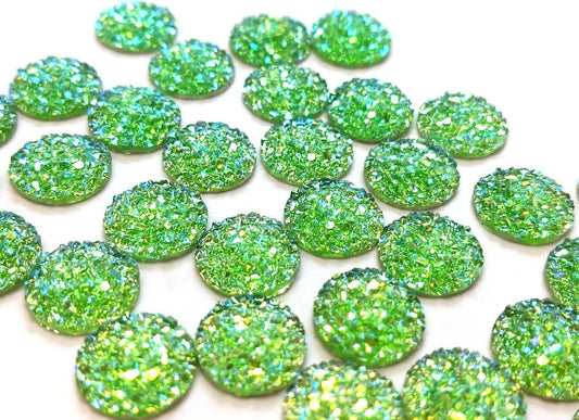 CA272 - 10 pcs Druzy Resin Embellishment Cabochons Sparkly Green - 12mm - Dome Circle
