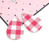 P1037 - 10 pcs Pink and White Faux Leather Dangle Pendants - Teardrop - Gingham Pattern - 56mm (2.2") - Great for Earrings or Dangles! Double-Sided