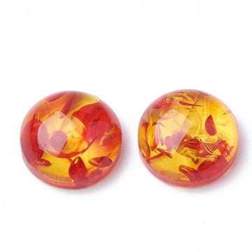 CA573 - 10 pcs Resin Embellishment Cabochons Orange and Red - 12mm - Circle - Amber Imitation