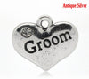 P068 - 4 pcs. Antique Silver "Groom" charm with rhinestone - 16mm X 14mm