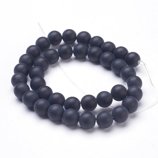 BD768 - 40 Beads - 10mm Black Frosted Round Beads - 15" strand - Approx 40 beads per strand - Hole Size: 1.3mm - Matte