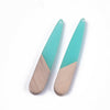 MP0010 - 4 pcs. Teal Resin and Wood Teardrop Flat Pendant - 44mm x 8mm - (1.73" x 0.32") - Great for Earrings and Necklaces!